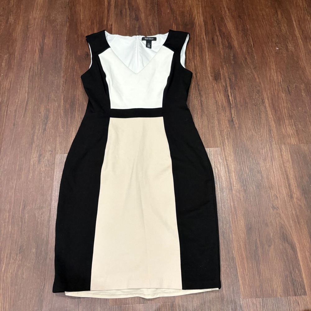 Mod 60s White House Black Market Neutral Colorblock Sheath Dress Corporate 8